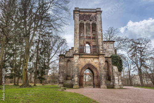 House of the Templers in public park at the river Ilm in Weimar in Germany, in winter photo