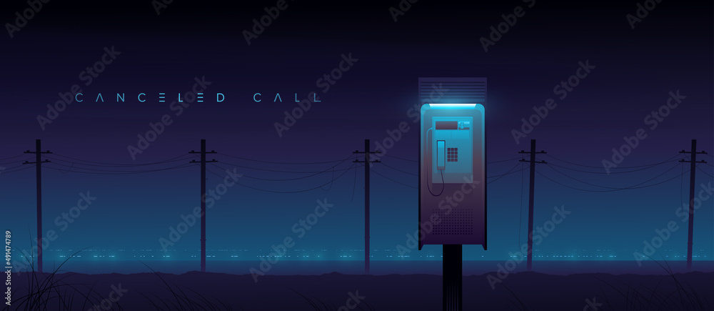 Φωτογραφία Phone booth on the background of the abandoned desert landscape