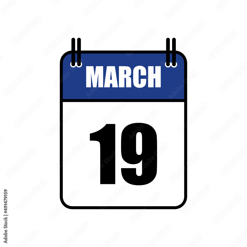 March 19 Calendar Icon Vector Illustration . Date , Day Of Mouth March 19 Calendar Icon Vector Illustration . Date , Day Of Mouth