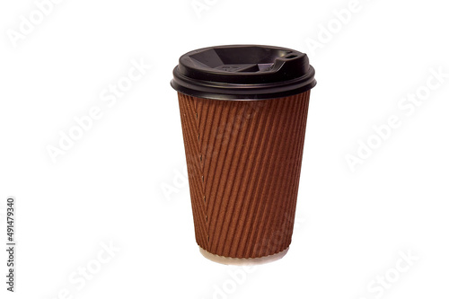 Disposable cardboard cup for takeaway coffee or tea isolated on white background