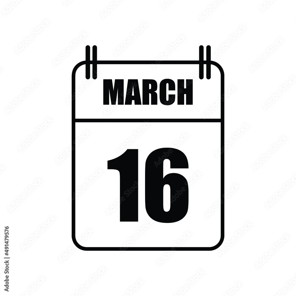 Outline 16 March Calendar Icon Vector Illustration . Date , Day Of Mouth Outline 16 March Calendar Icon Vector Illustration . Date , Day Of Mouth