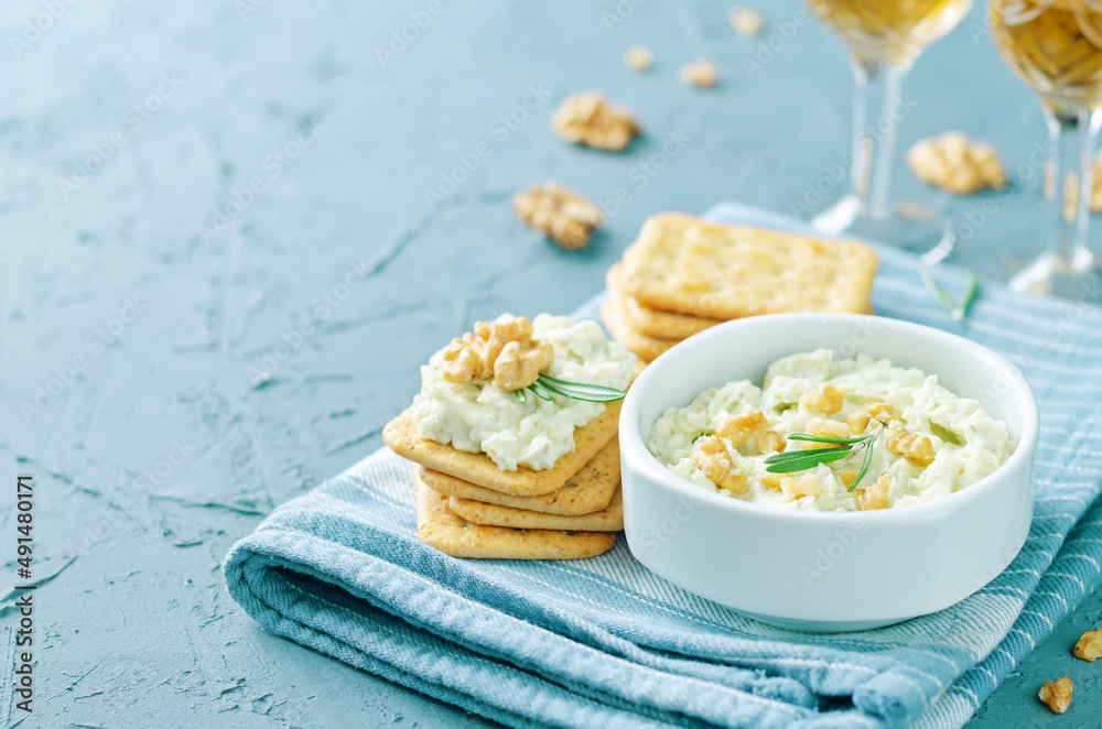 Blue cheese spread with walnuts in a bowl Blue cheese spread with walnuts in a bowl