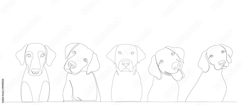 dog portrait drawing in one continuous line, isolated vector