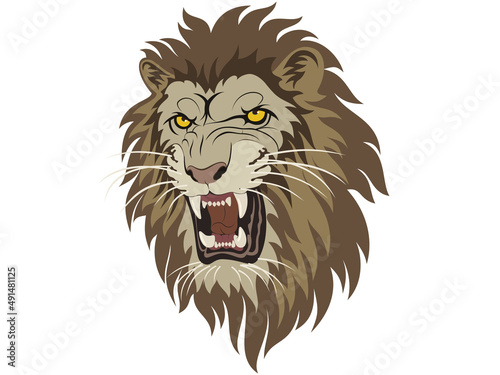 Fototapeta Naklejka Na Ścianę i Meble -  Lion roar face side solid color illustration tribal tattoo design 사자 일러스트 타투도안