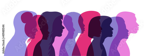 set portrait people profile silhouette, isolated vector