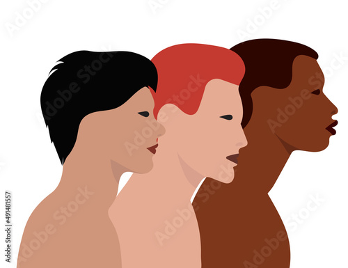 silhouette profile of men faces of different nationalities flat design
