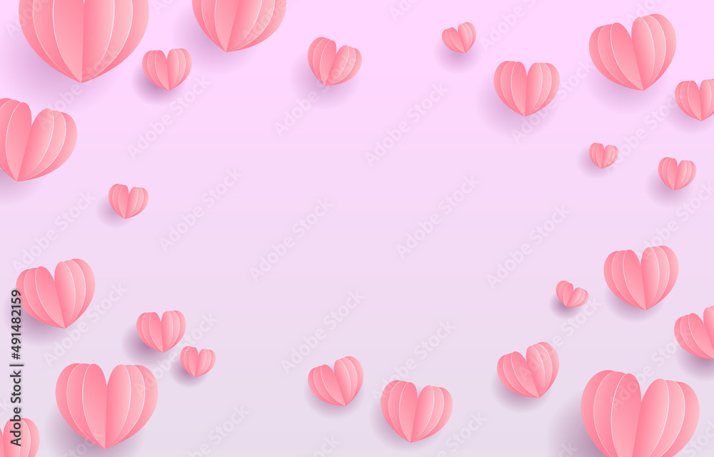 Illustration background Love Concept.Sweet pink color, perfect for Valentine's Day or love communication.Illustration with hearts and glitter twinkle. design for banner, invitation card, coupon.
