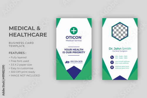 Medical & Healthcare or doctor business card or visiting card template design Premium Vector