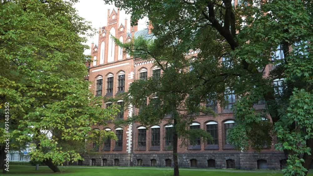 The Art Academy of Latvia red brick building, built in Neo-Gothic style. A house is one of the most notable architectural and cultural monuments in the historic center of Riga. The Art Academy of Latvia red brick building, built in Neo-Gothic style. A house is one of the most notable architectural and cultural monuments in the historic center of Riga.