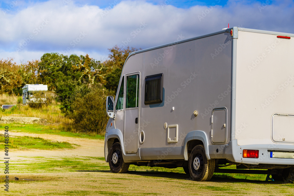 Rv motorhome on nature. Holidays trip. Rv motorhome on nature. Holidays trip.
