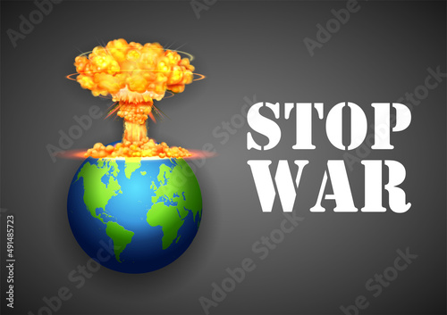 atom bomb nuclear explosion with stop sign for peace background showing Stop War