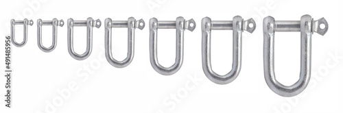 Set stainless steel carabiner oval. Group. Quick link connector rigging hardware heavy duty stainless. Screwlock quick link lock. Ring hook chain rope connector buckle locked hook. photo