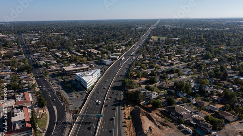 Late afternoon aerial view of the urban downtown core of Roseville, California, USA. photo