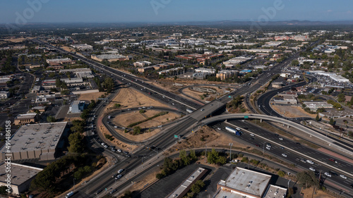 Late afternoon aerial view of the urban downtown core of Roseville, California, USA. photo