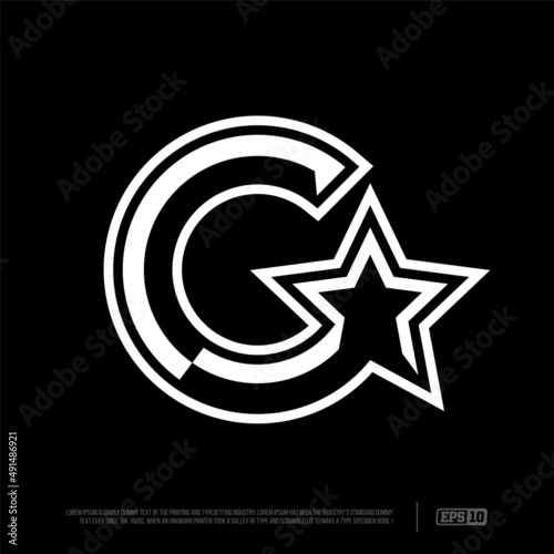 Modern professional letter emblem for extreme games with the image of the letter C with a star