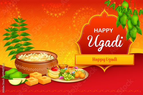 traditional festival holiday background for the New Year's Day for the states of Andhra Pradesh, Telangana, and Karnataka in India