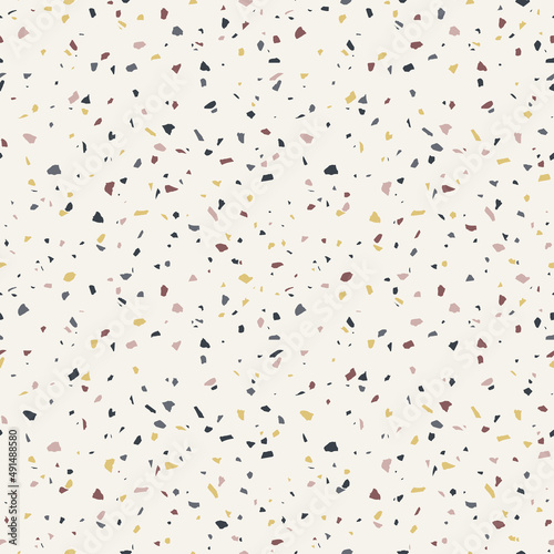 Terrazzo flooring  marble chips  seamless pattern. Texture of mosaic floor with natural small stones  granite  limestone  concrete. Vector background