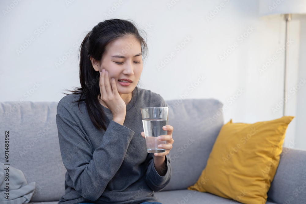 Woman  Use Her Hand Touching Her Cheek Suffer From Toothache