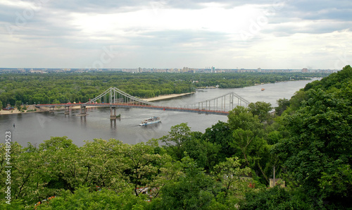 Kyiv or Kiev, Ukraine: Dnieper River and Park Bridge seen from Vladimiro kalva or Saint Volodymyr Hill near to Volodymyr the Great Monument.