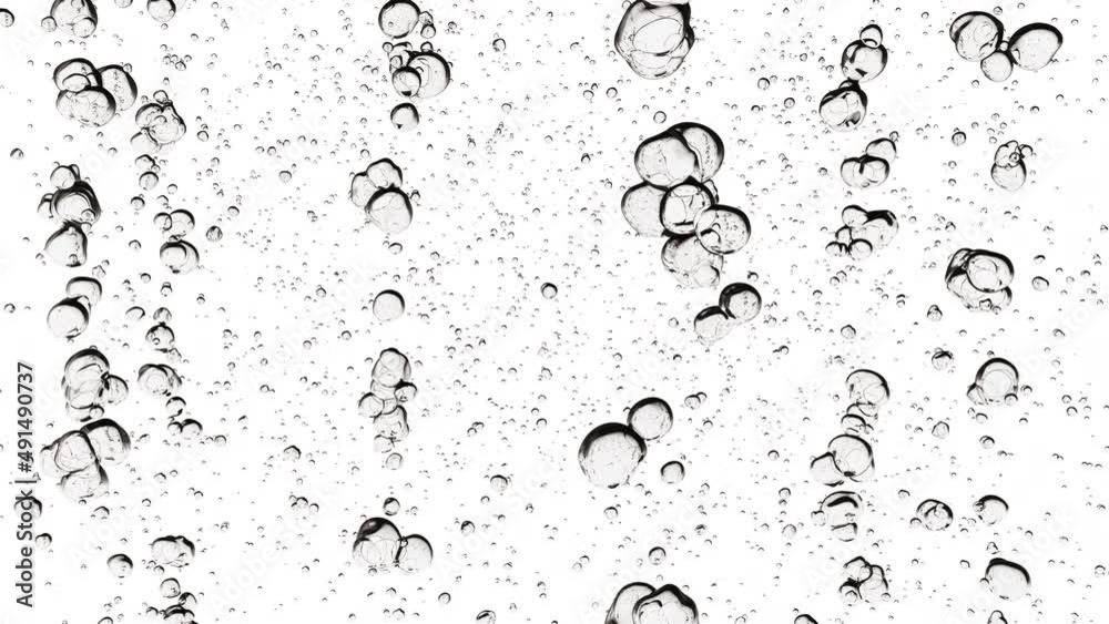 Underwater air bubbles or a carbonated beverage floating upwards on white background with luma matte