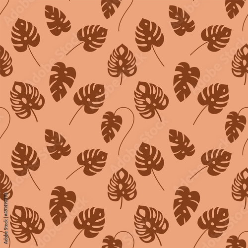 Tropical seamless pattern with monstera leaves. Boho design. Floral boho design. Botanical style. Vector illustration