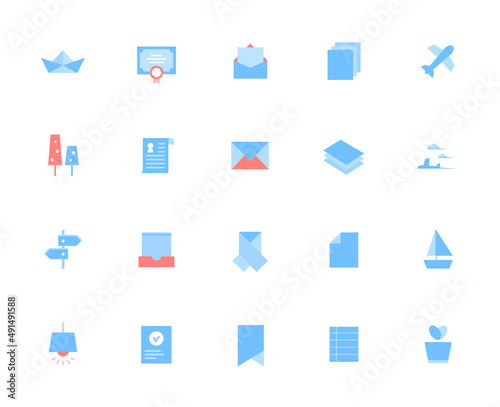 "Icon associated with work, e-mail, paper, document, etc.
Icon associated with rest, such as forest, tree, airplane, and travel.
