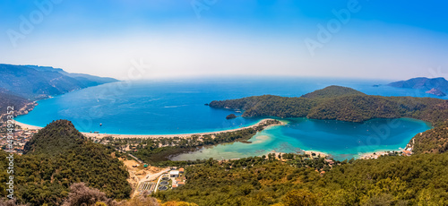 Panoramic landscape of Oludeniz Beach. Blue lagoon, Fethiye, Mugla, Turkey. Summer and holiday concept.