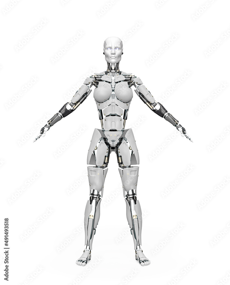 amazing robot in a pose on white background