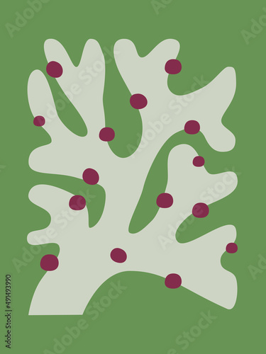 Plant motif in a primitive style on a green background, simple perfection of forms
