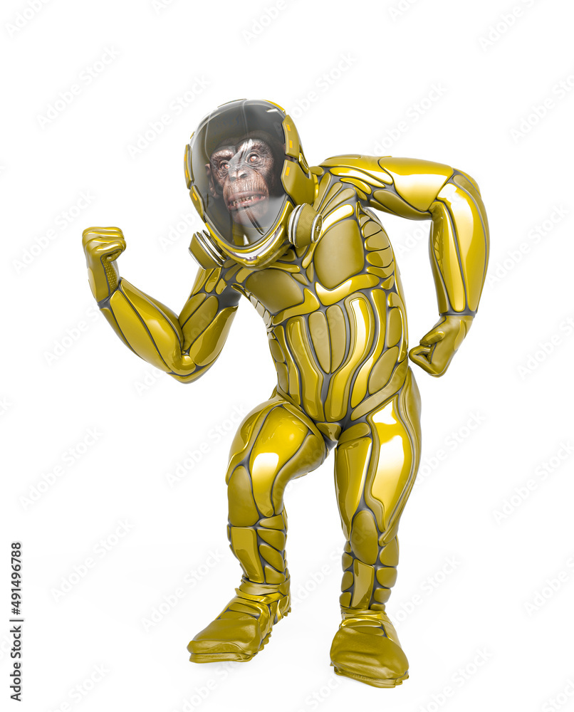 chimpanzee astronaut got the power in white background chimpanzee astronaut got the power in white background