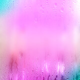 Abstract background for text. Wet window glass with blur. Texture in pink colors with green corners.