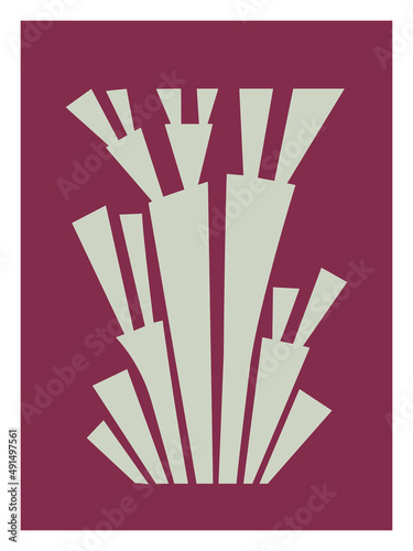 Algae motif in a primitive style on a red background, simple perfection of forms
