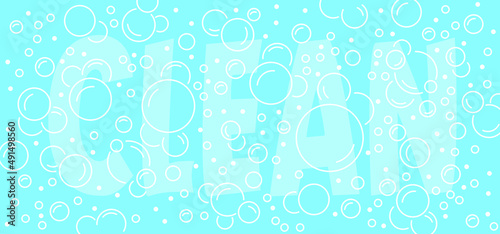Clean. Sparkling water background. Water drops. Cartoon bath soap with lather silhouette. Soap with foam and bubbles. Clean water Vector icon or symbol. 