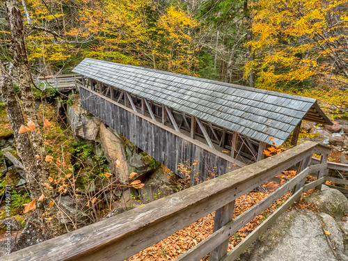 Covered pedestrian bridge in the Flume Gorge in Lincoln, New Hampshire