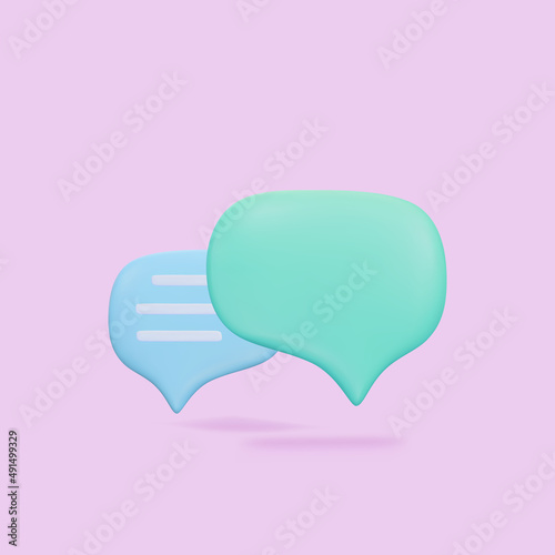 3D Minimal green and blue chat bubbles on pink background. concept of social media messages. Vector illustration.