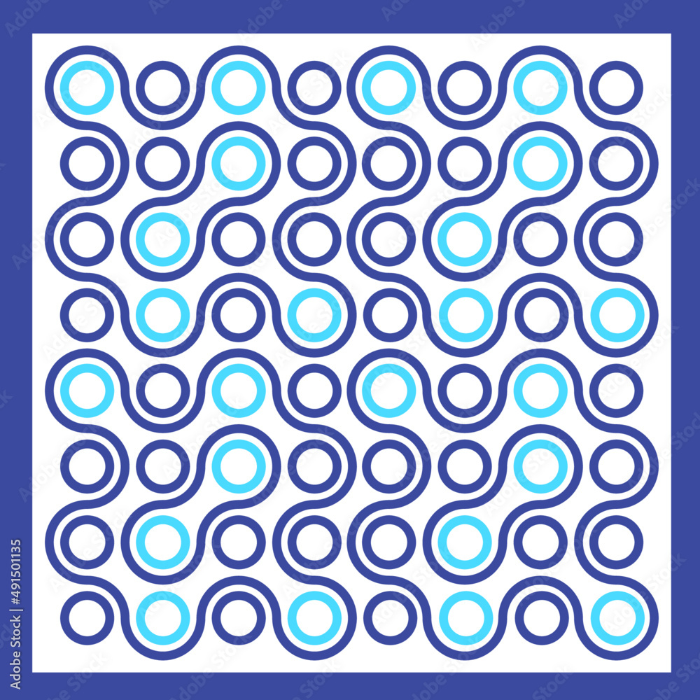 Circles blue seamless pattern. Vector background template design. 