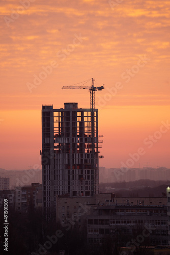 construction site at sunset