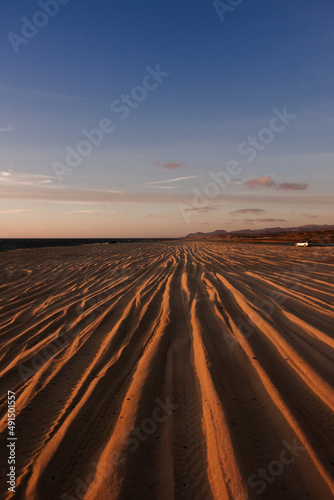 Lonely desert landscape at sunset