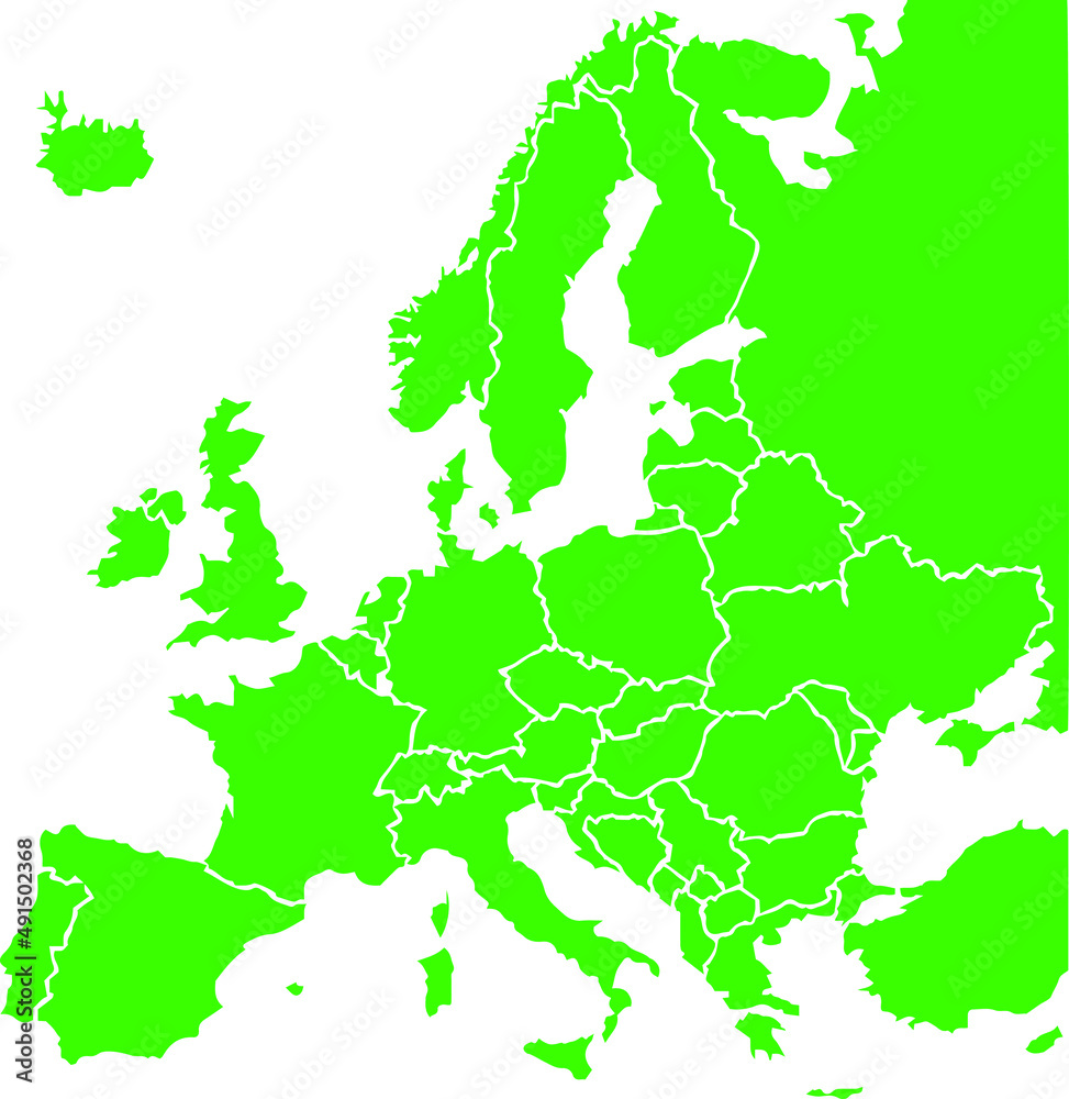 Green colored European states map. Political europe map. Vector illustration map.