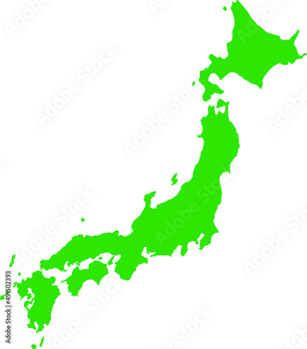Green colored Japan outline map. Political japanese map. Vector illustration map.