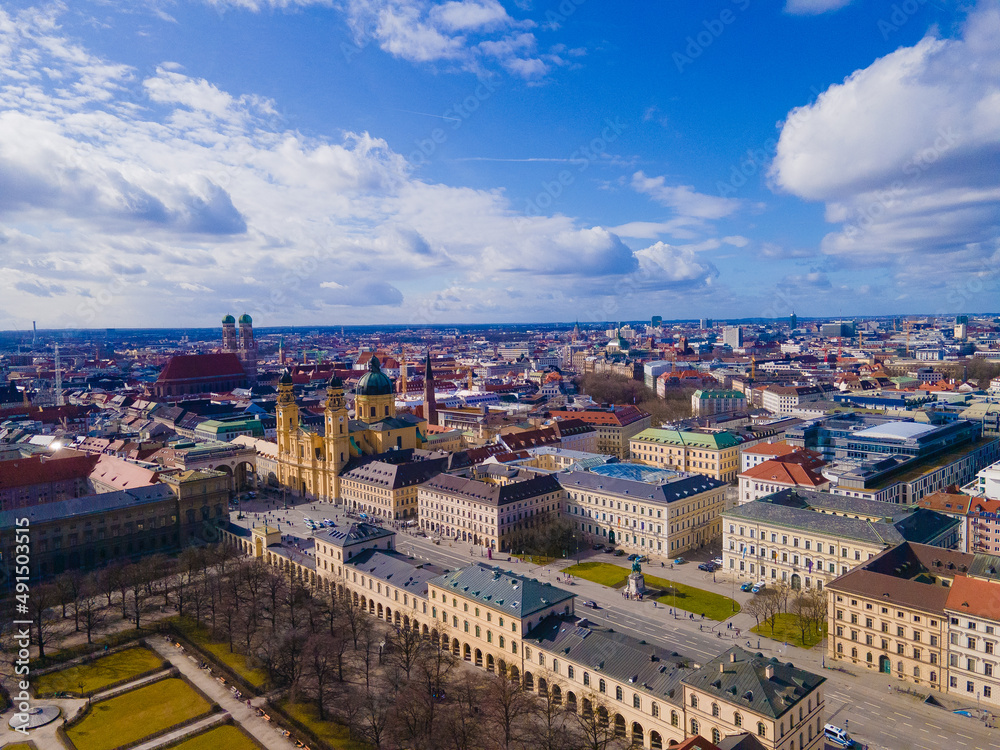 Skyline Munich. Scenic Aerial view of center of the city. 