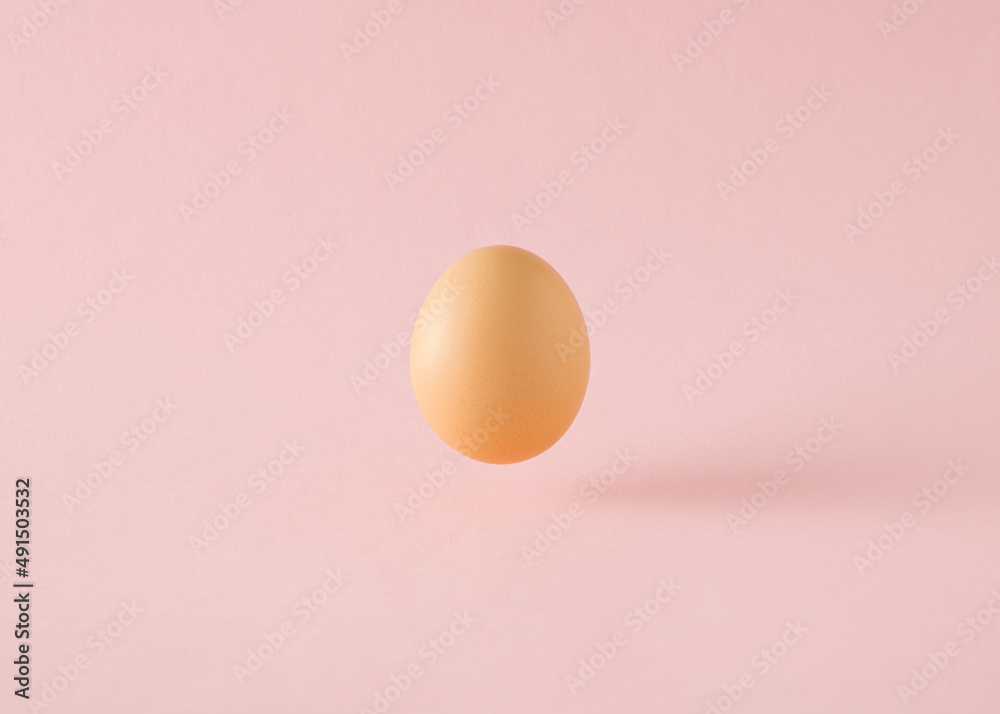 An egg levitates above a pink background and its shadow. Minimalist Easter concept An egg levitates above a pink background and its shadow. Minimalist Easter concept