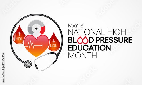 National High Blood pressure (HBP) education month is observed every year in May. it is also called hypertension. vector illustration.