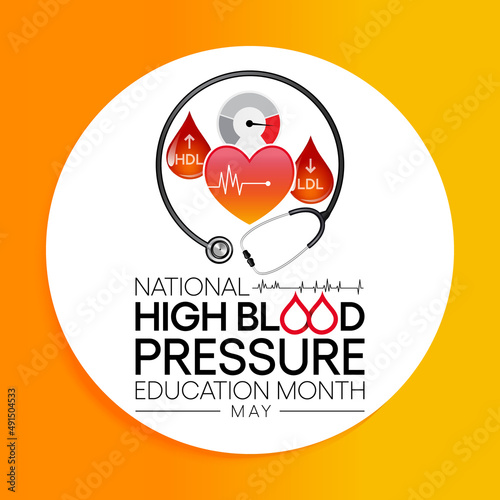 National High Blood pressure (HBP) education month is observed every year in May. it is also called hypertension. vector illustration.