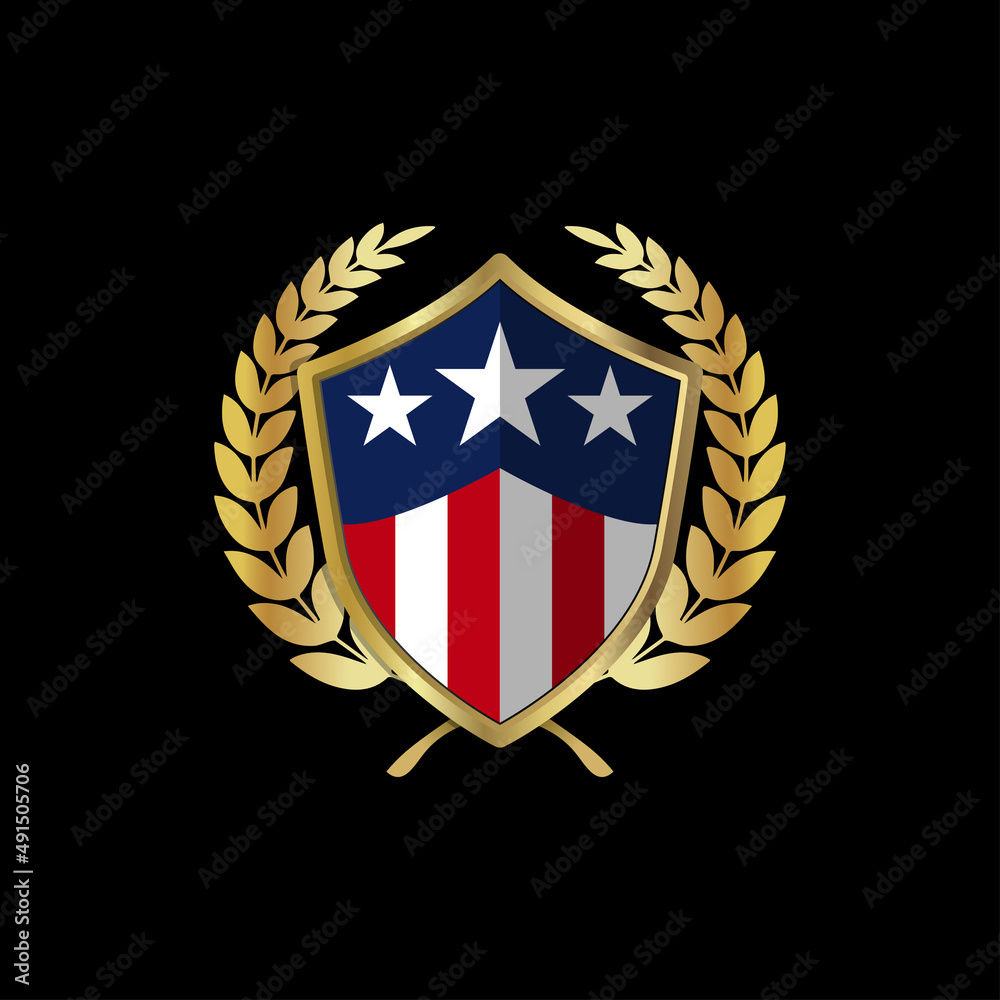 Gold shield vector USA logo, Medal, Badge, Sign, Symbol Vector Gold shield vector USA logo, Medal, Badge, Sign, Symbol Vector