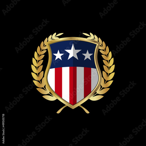 Gold shield vector USA logo, Medal, Badge, Sign, Symbol Vector