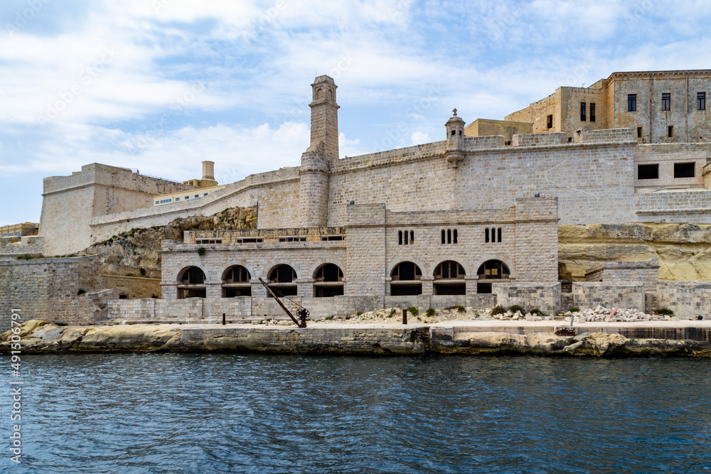 The No.1 (Sea Level) Battery at Fort St. Angelo the Kalkara Creek side of Birgu (Vittoriosa), Malta.
