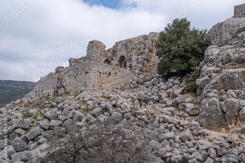 View of the North Western tower of Nimrod fortress (castle), located in Northern Golan, at the southern slope of Mount Hermon, the biggest Crusader-era castle in Israel