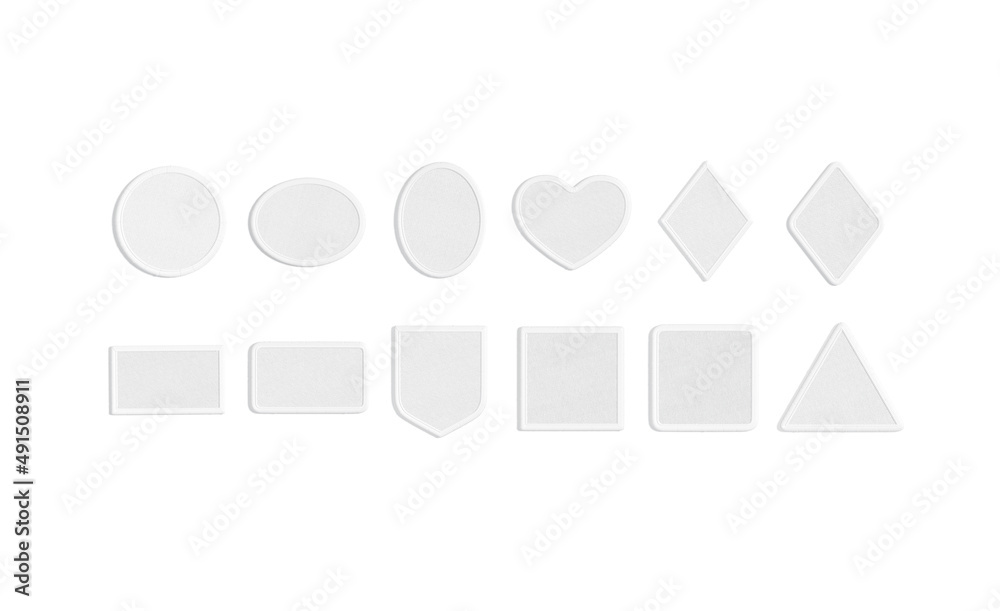 Blank White Embroidered Patch Mockup Different Types Top View Stock