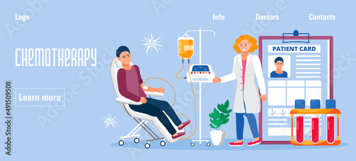 Chemotherapy concept vector for medical web, landing page. Chemo procedure and oncologist illustration.